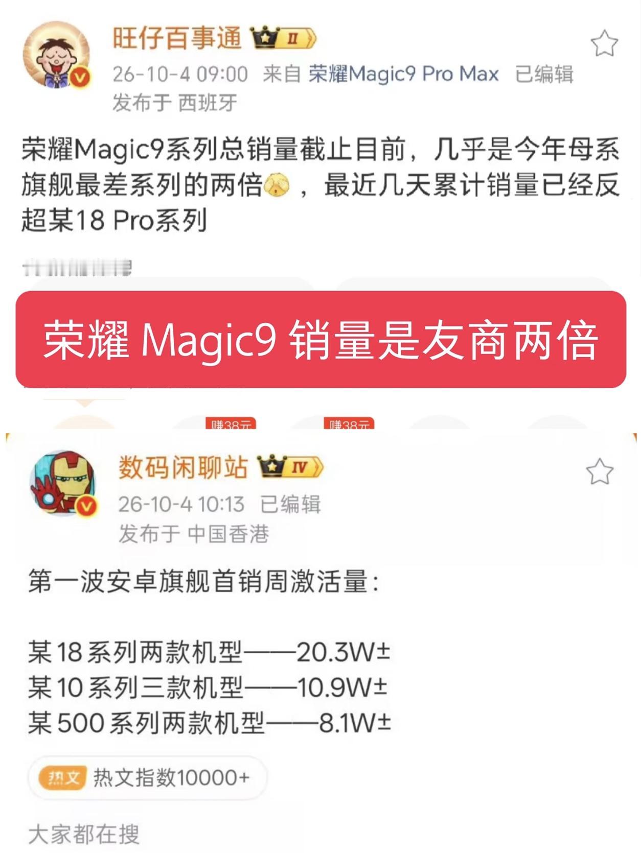 第一波安卓旗舰首周激活量出炉，荣耀直接坐上了头把交椅，小米跟在后面。这个结果，