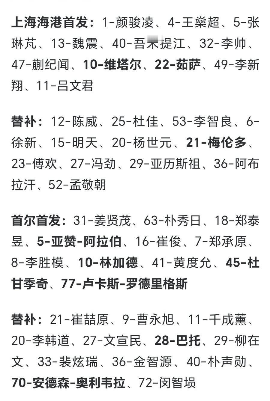 对阵首尔，海港替补阵容出战，毕竟联赛明年三月份就要开踢了，轮换一下正常！亚冠排