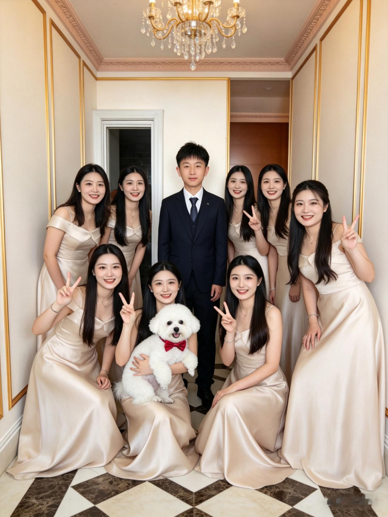 一群美女和帅哥拍毕业照，开心得比V字手势。谁最美你评: