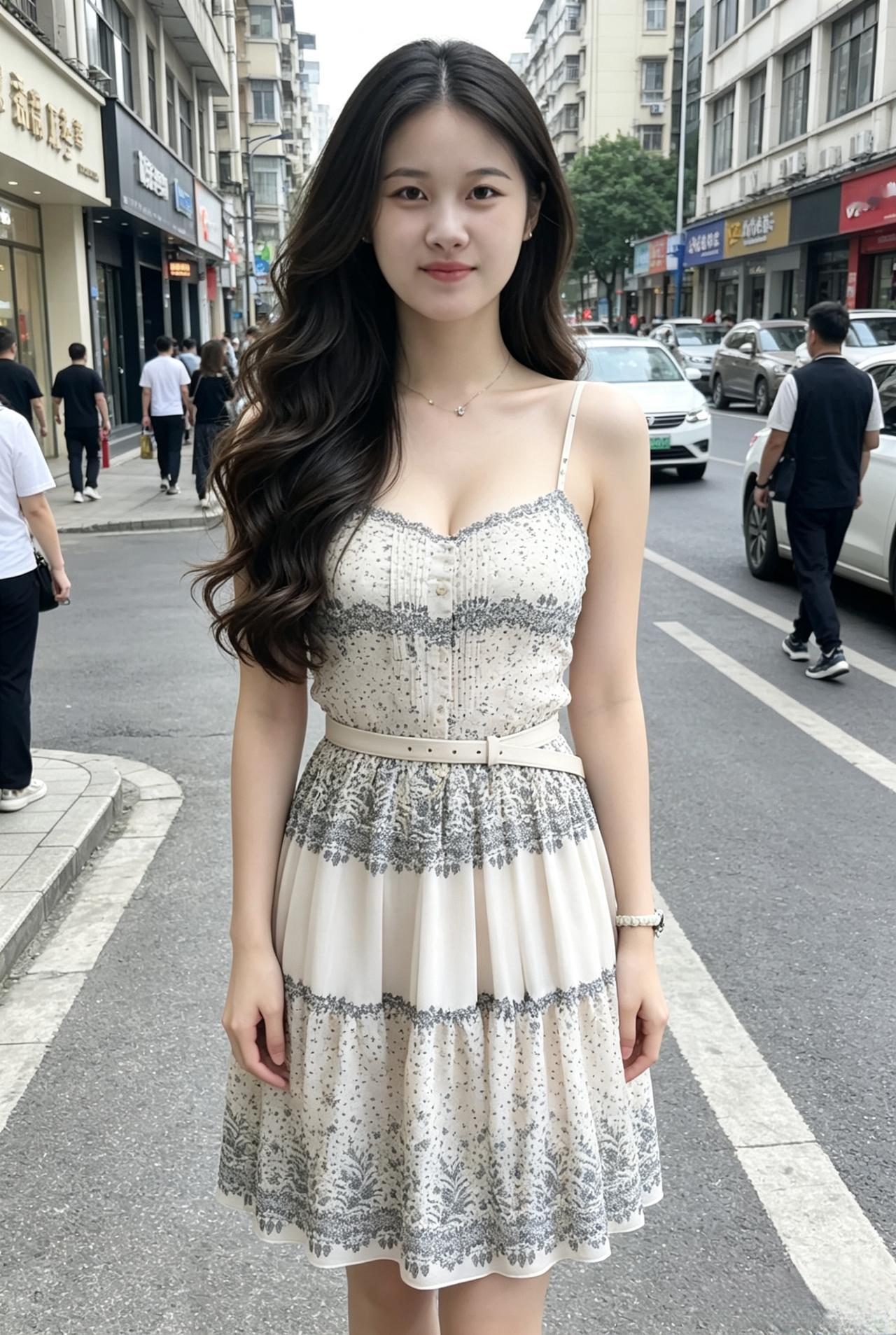 素裙轻曳立街旁，满城烟火为伊香。