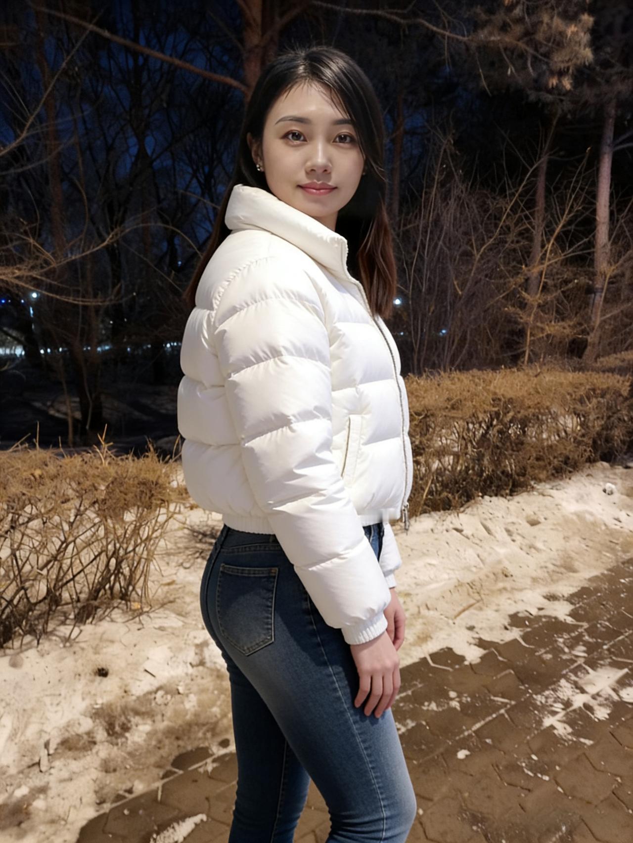 城市的夜把最后一缕喧嚣揉碎成路灯的光晕，寒雾在枯枝间织着薄纱，雪粒轻吻着路面。