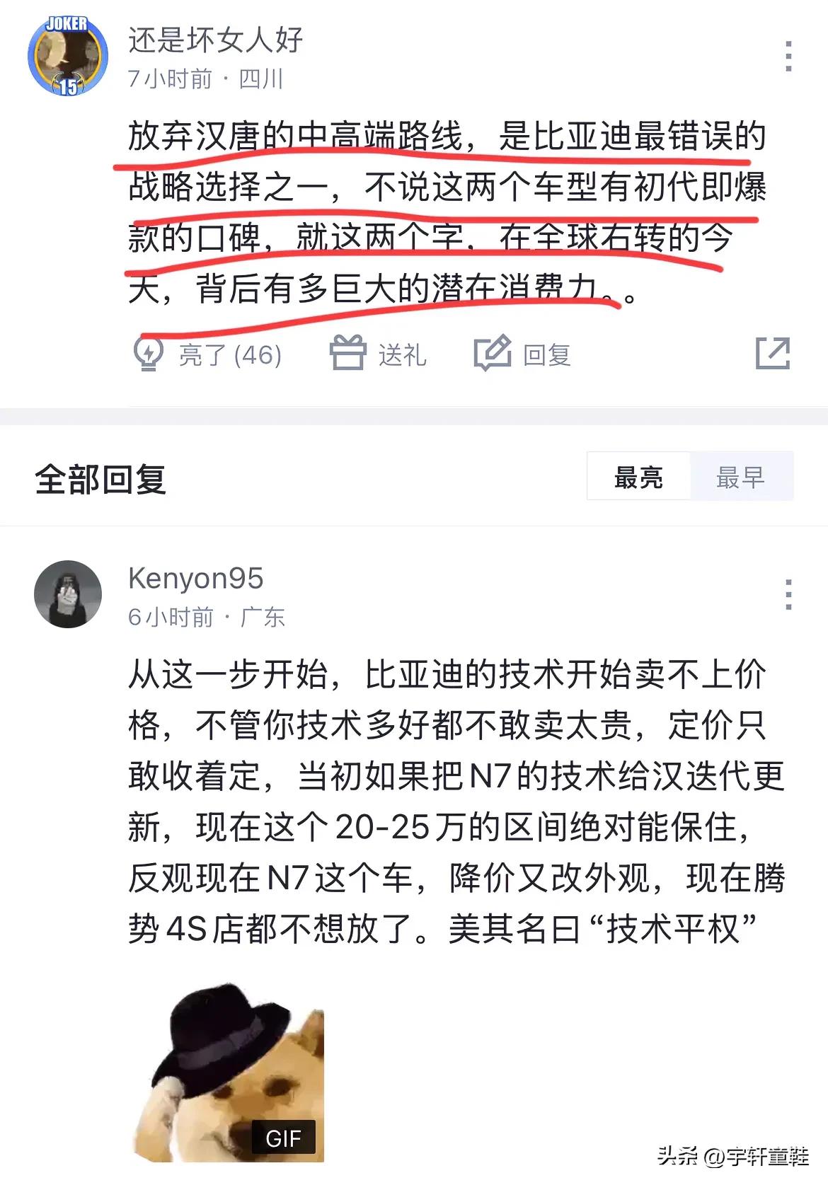 网友：“放弃汉唐的中高端路线，”非常赞同这位网友的话！就比亚迪汉、比亚迪唐降价