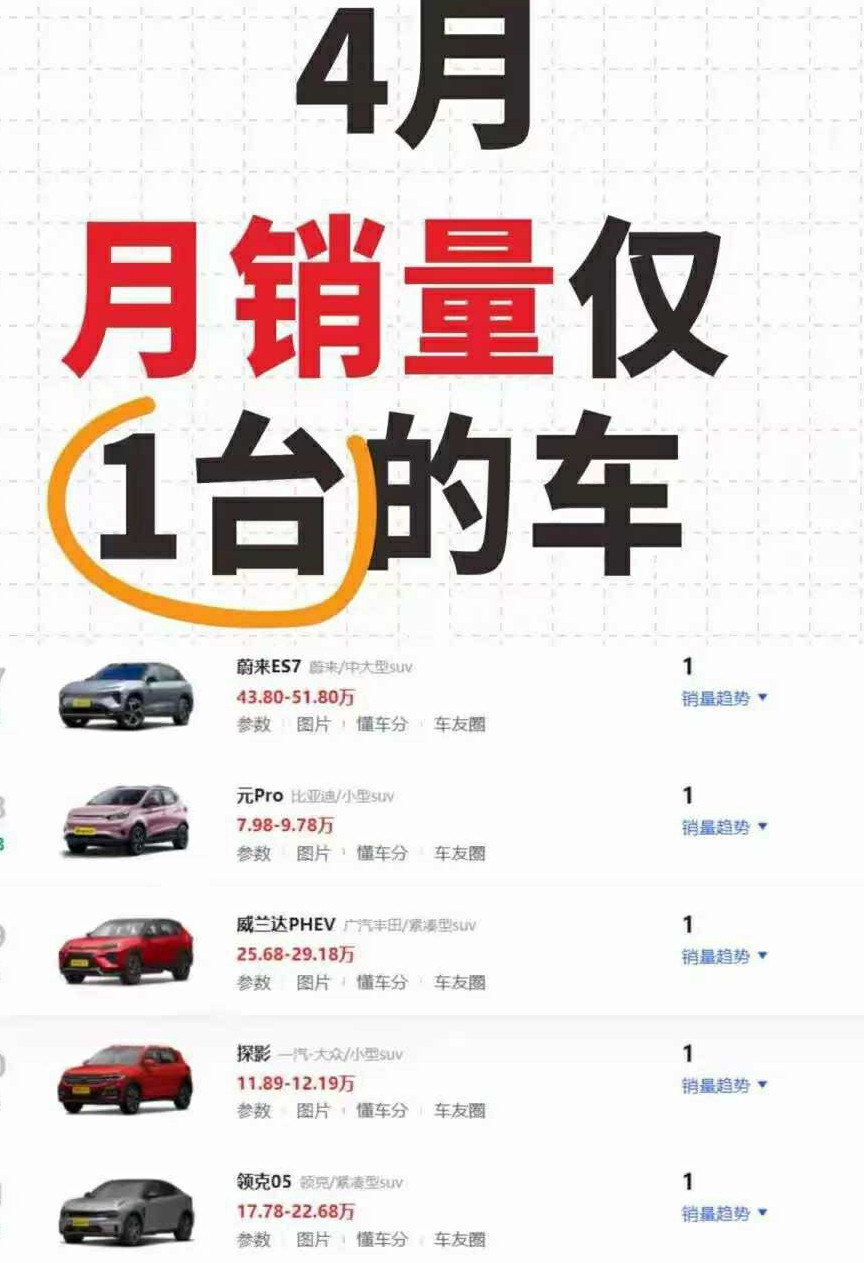4月仅销售一台的车！😂😂😂
