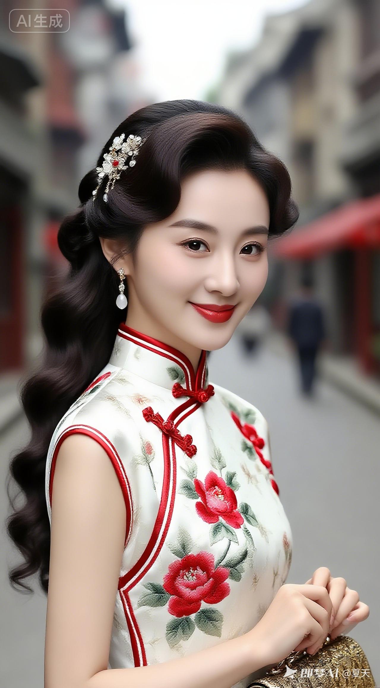 这位小姐姐穿着旗袍，好漂亮！