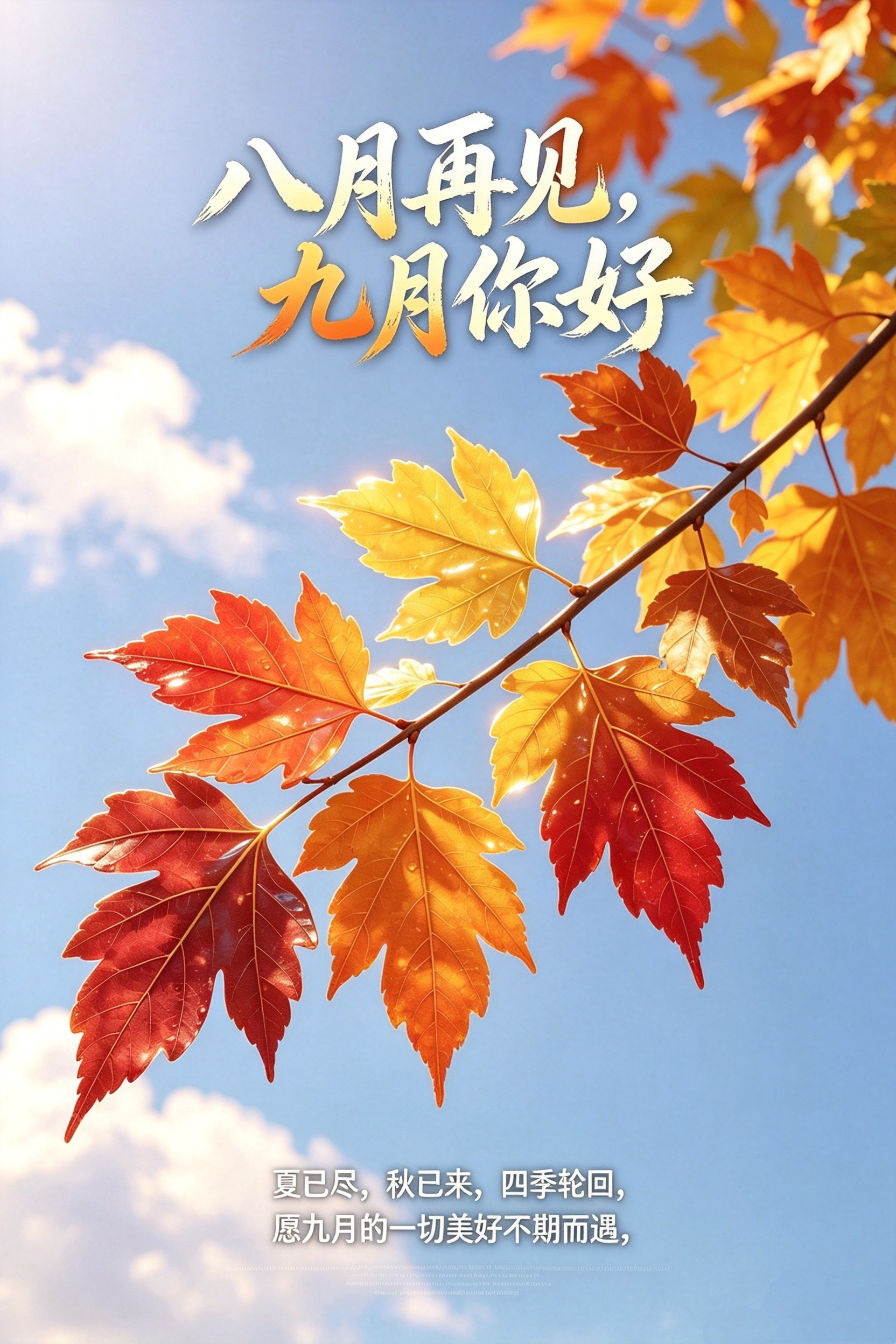八月再见，九月你好祝福图片海报壁纸拿图吱一声噢～​​​八月再见,九月你好​​