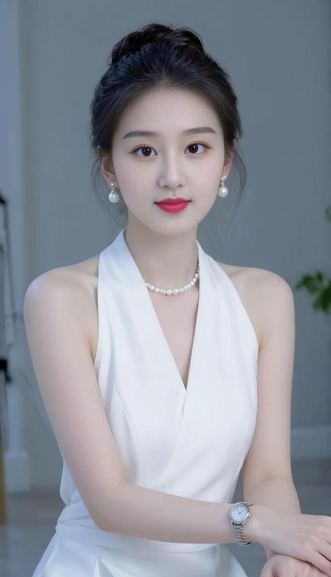 优雅白裙，珍珠闪耀，温婉动人。优雅美图分享美女人像群