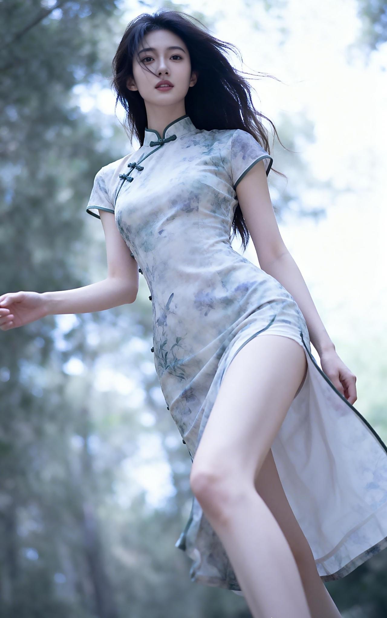 一袭青衣染水墨，发丝随风轻扬。一半温婉清雅，一半灵动恣意，独属于东方女子的含蓄