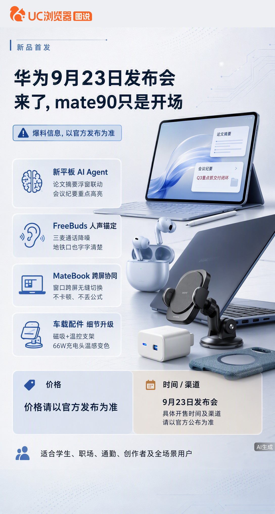 华为9月23日发布会，Mate90只是开场？鸿蒙7的AIAgent才是重头戏：平板自动标红会议重点，