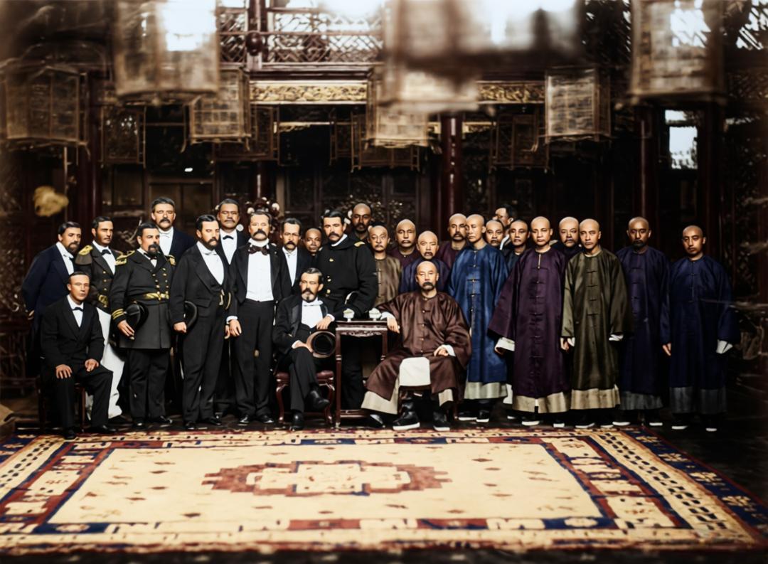 1879年，美国卸任总统尤利西斯·格兰特访华，在天津直隶总督府与晚清重臣李鸿章及