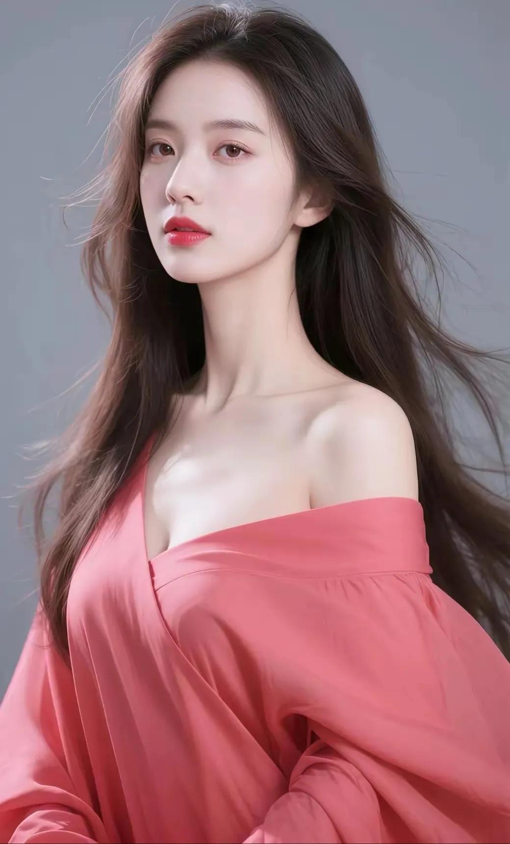 温柔粉裙，优雅气质，红唇轻启，惊艳时光。