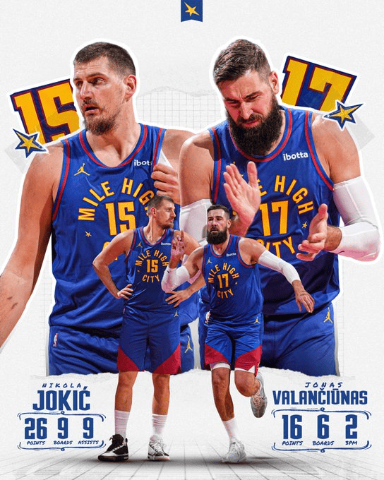 掘金官方晒约基奇和瓦兰双人数据海报: 中锋的表现非常出色