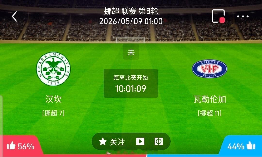 【足球】周五006挪超联赛方向：汉坎vs瓦勒伦加挪超：汉坎VS瓦勒伦加时间：20