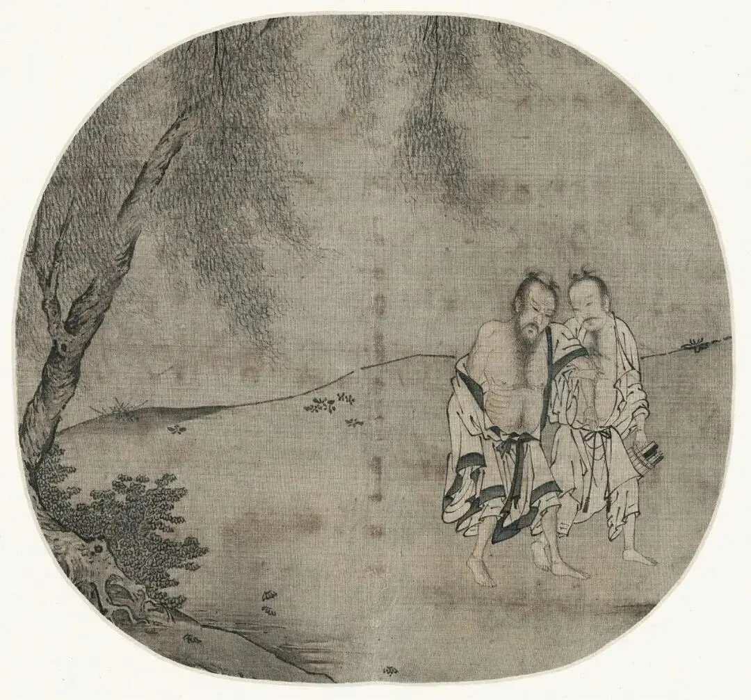 南宋佚名《柳荫醉归图》，绢本设色，尺寸23x24.8厘米，藏于故宫博物院。此画