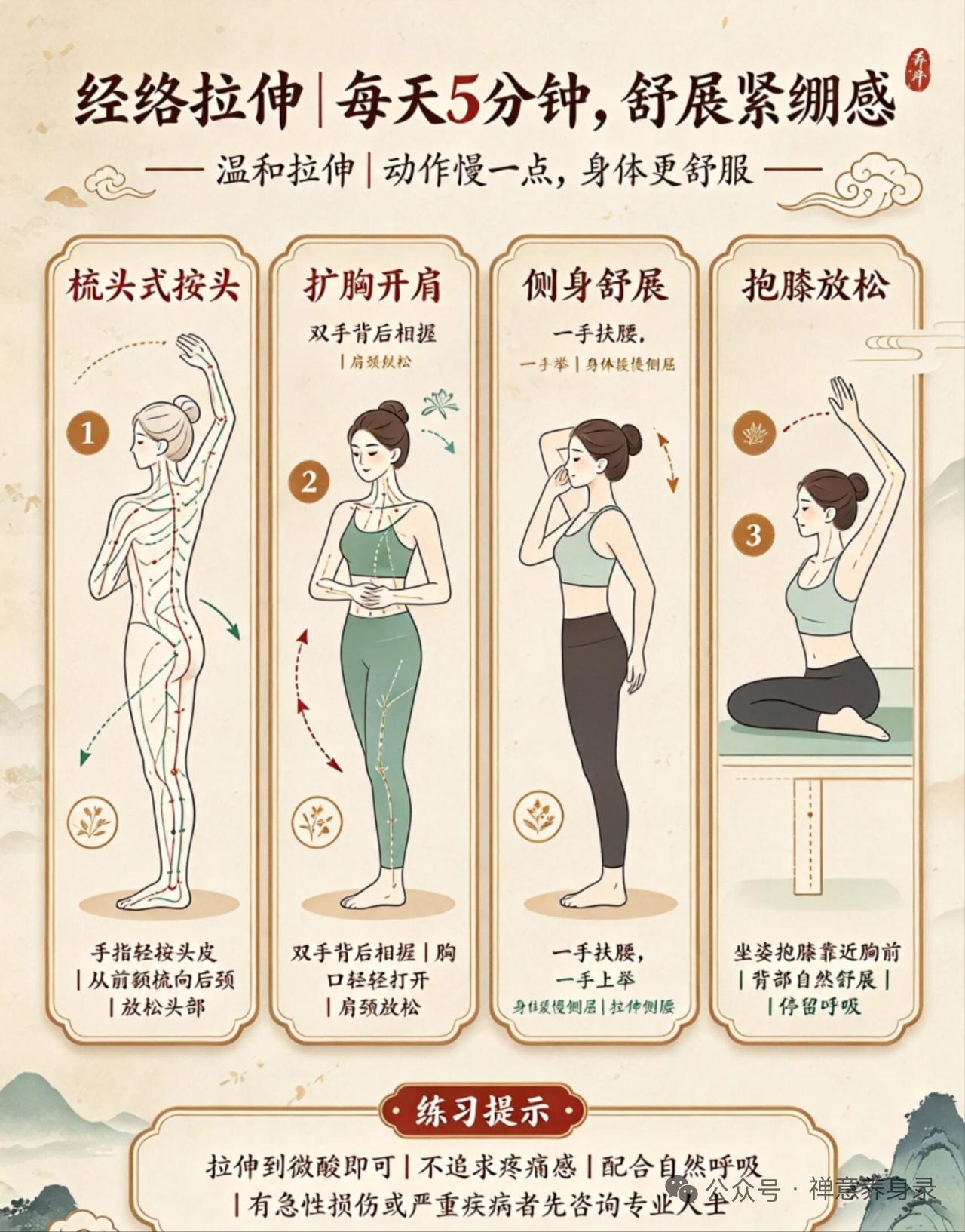 经络拉伸，每天5分钟，身体更舒服！这段日子我连着大半个月，每天花五分钟做经络