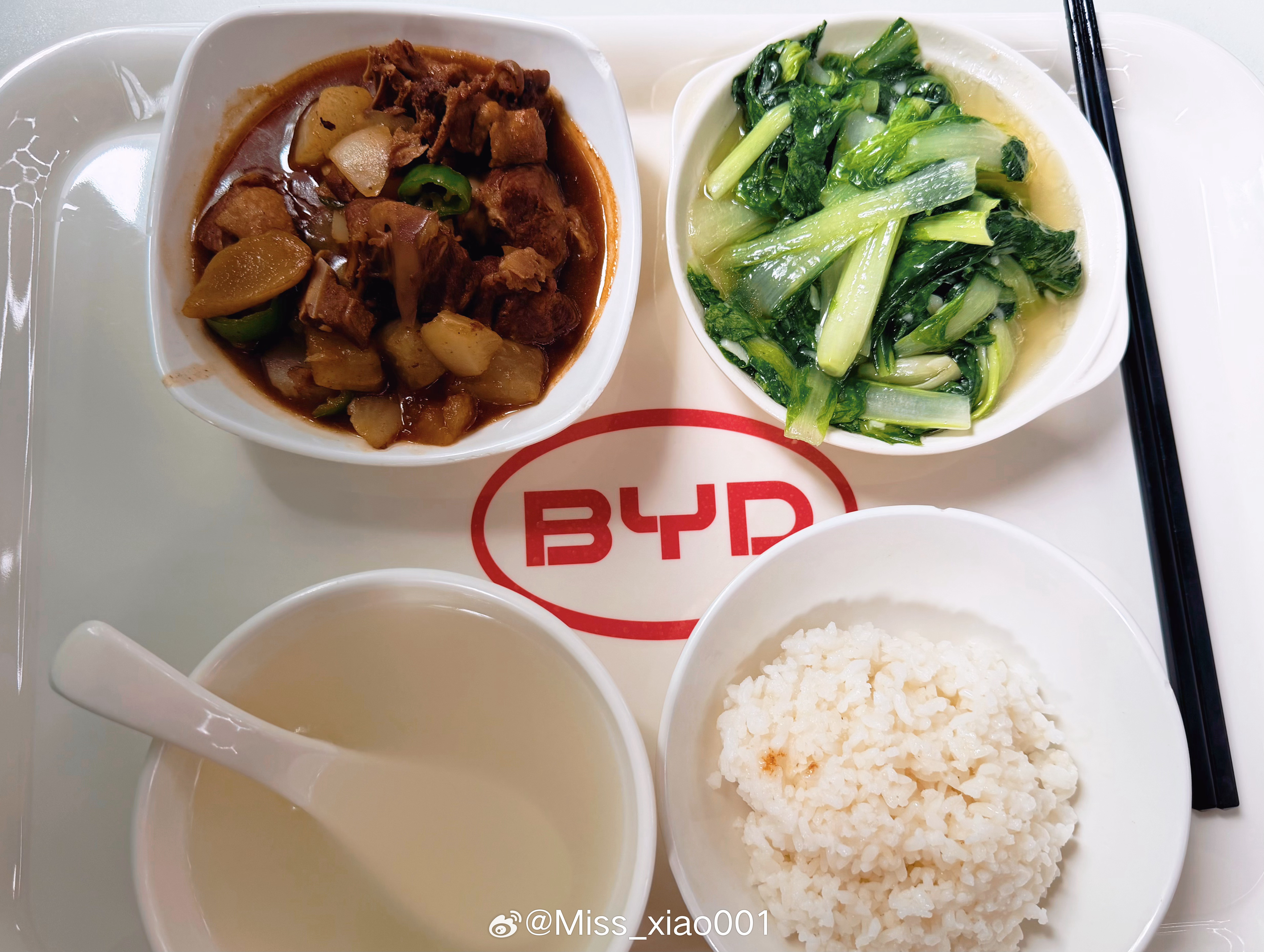 今天午餐是萝卜烧鸭和清炒白菜，米饭➕汤免费，一共16元（刚刚发送失败了怎么回事）