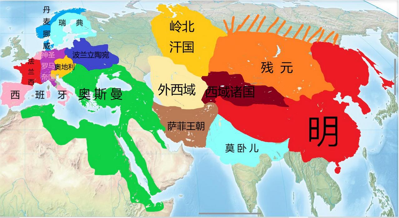 明朝清朝哈布斯堡王朝神圣罗马帝国历史地图1600年世界：明朝走向衰落，努尔哈赤趁