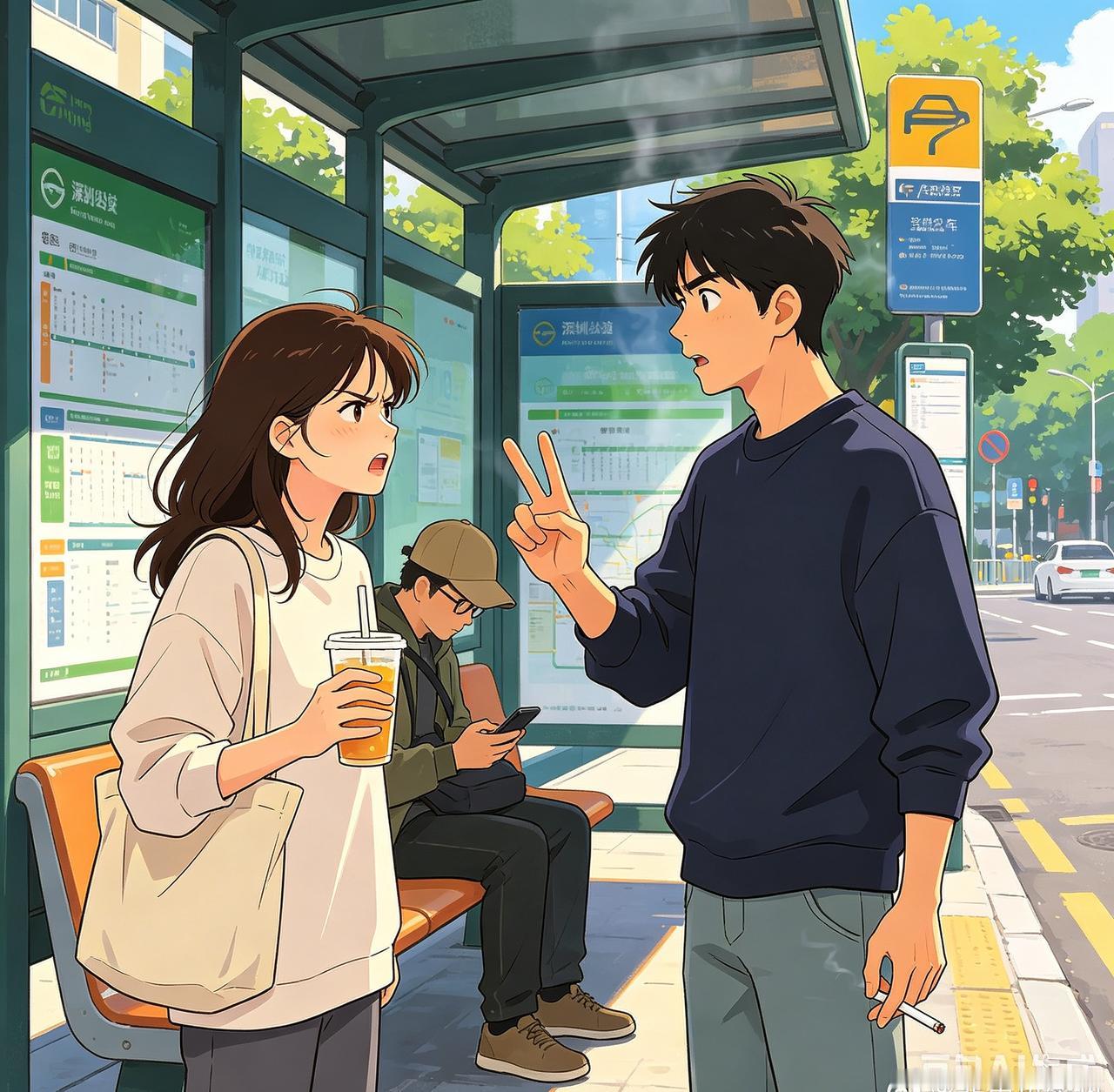 我刷到深圳公交站台新闻的时候先看到的是一条评论：这女的傻吧？为了根烟给自己惹