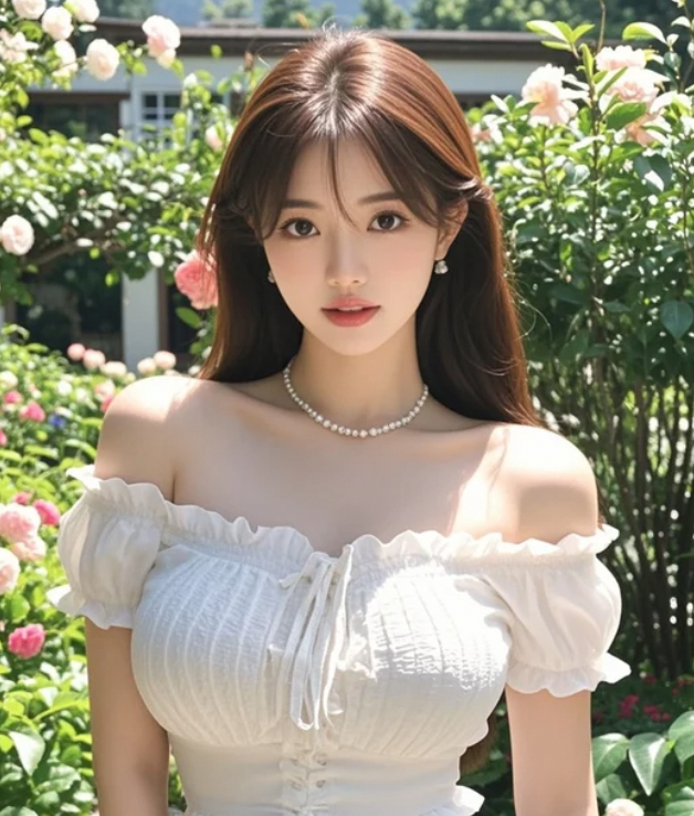 花影婆娑，映衬着她的温柔与气质