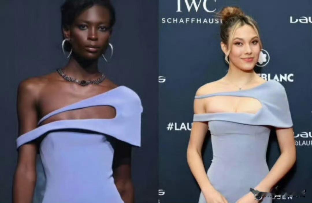 这件礼服该怎么穿？模特‌穿是单肩带置于腋下，风谷爱凌‌穿是单肩带搭在肩膀上。