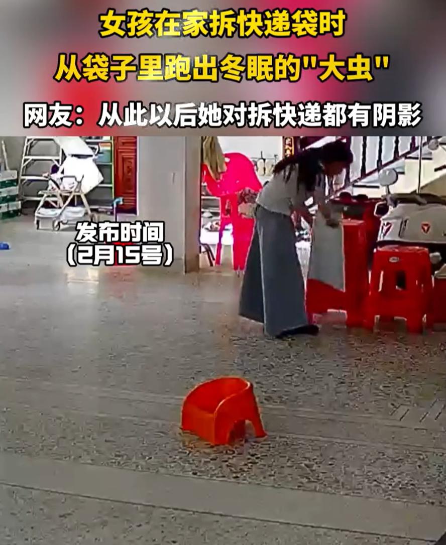 这真能把人吓坏！广东揭阳，女子网购了一个野餐的垫子，结果在家里拆包裹时，突然一个