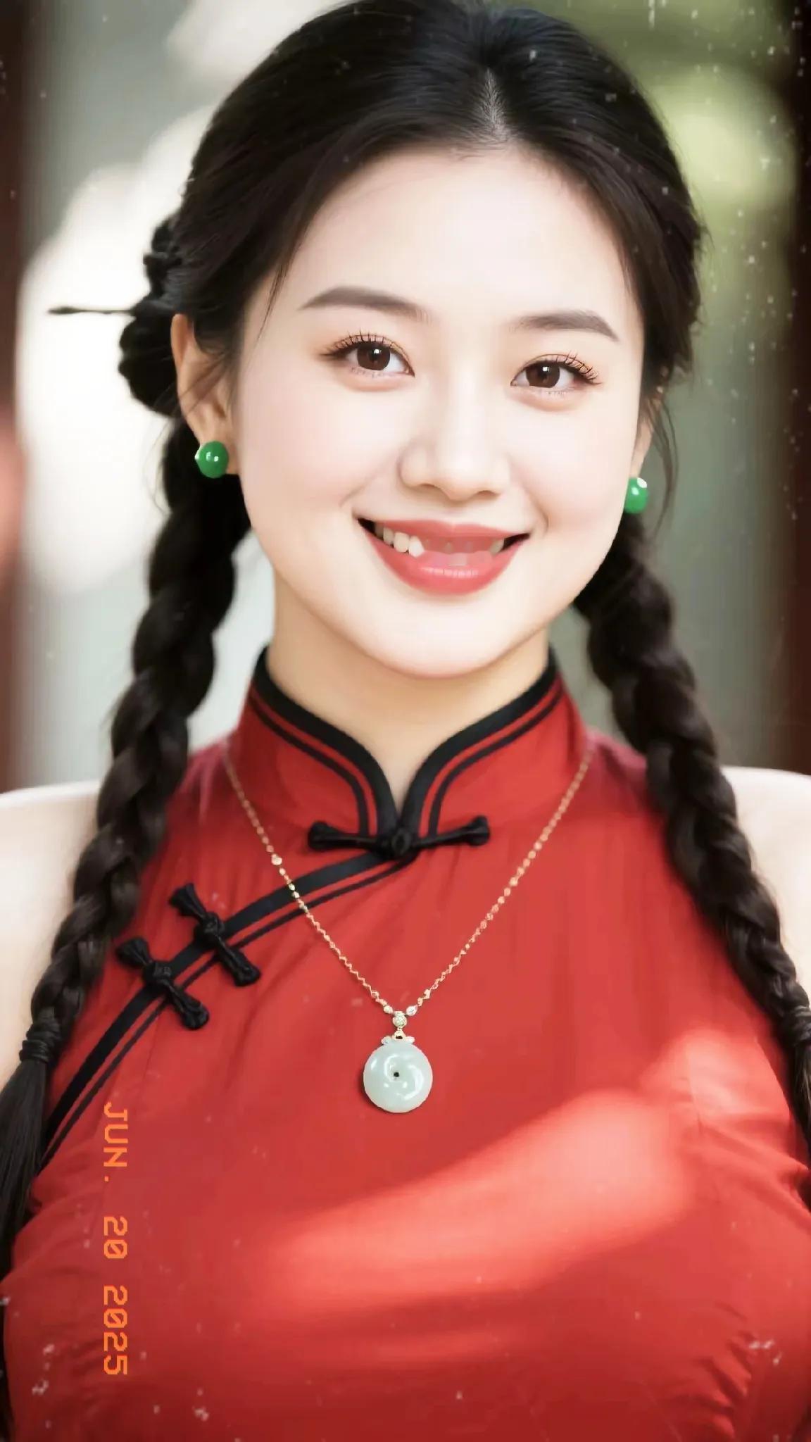 🌸红衣少女，笑靥如花，古风韵味十足！💚✨