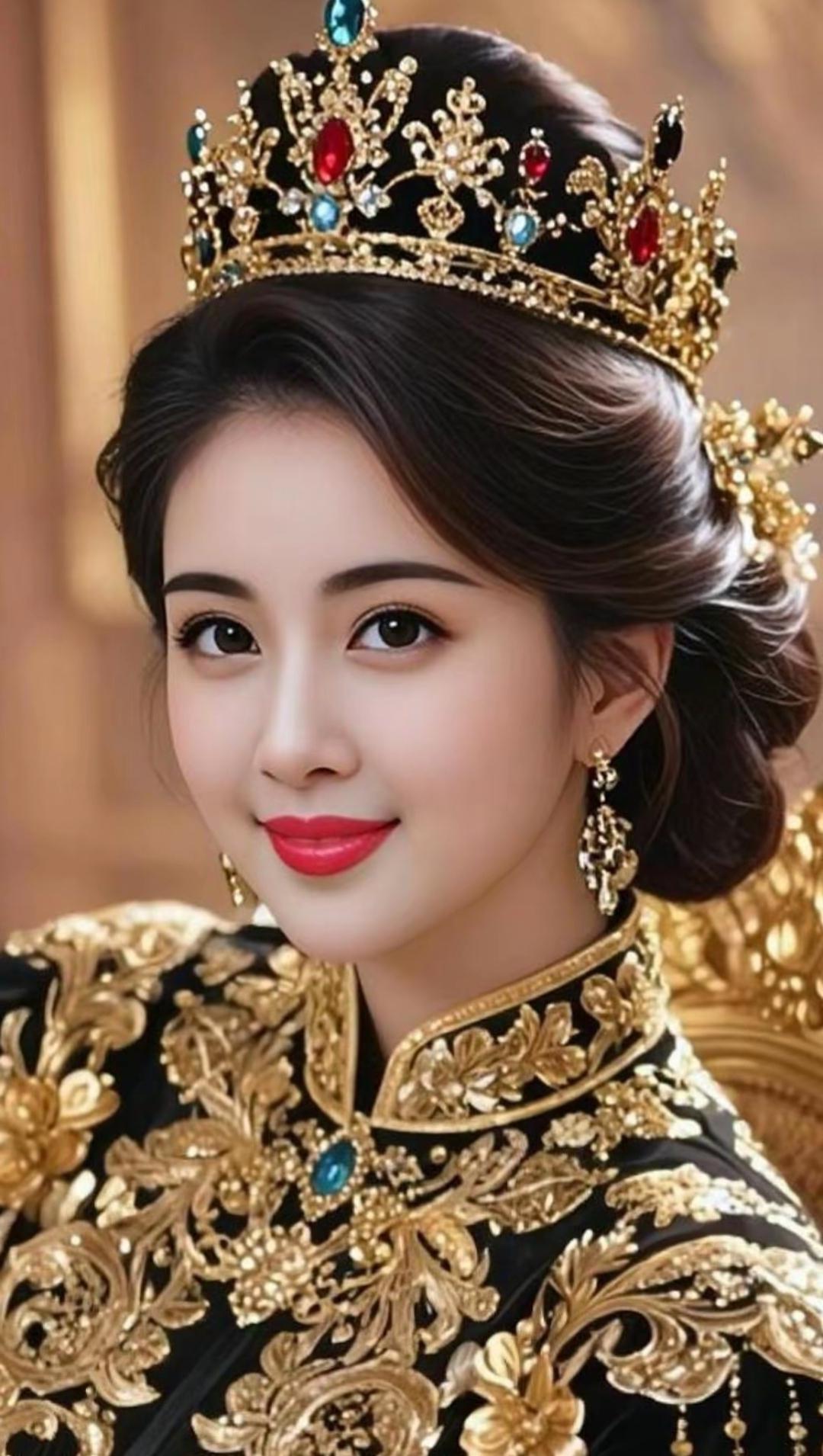 宫廷风华丽女王，金镶宝石的皇冠与精致的服饰相得益彰，尽显尊贵与优雅。优雅美图分享