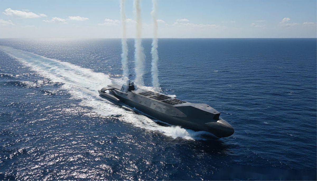 感觉这是要单挑全世界的节奏啊！ 美媒报道，中国的港口出现了一艘三体船。这艘船