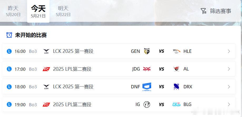 今天四个BO3，下午四点LCK第一场GEN对战HLE得看，这是目前LCK两支最强