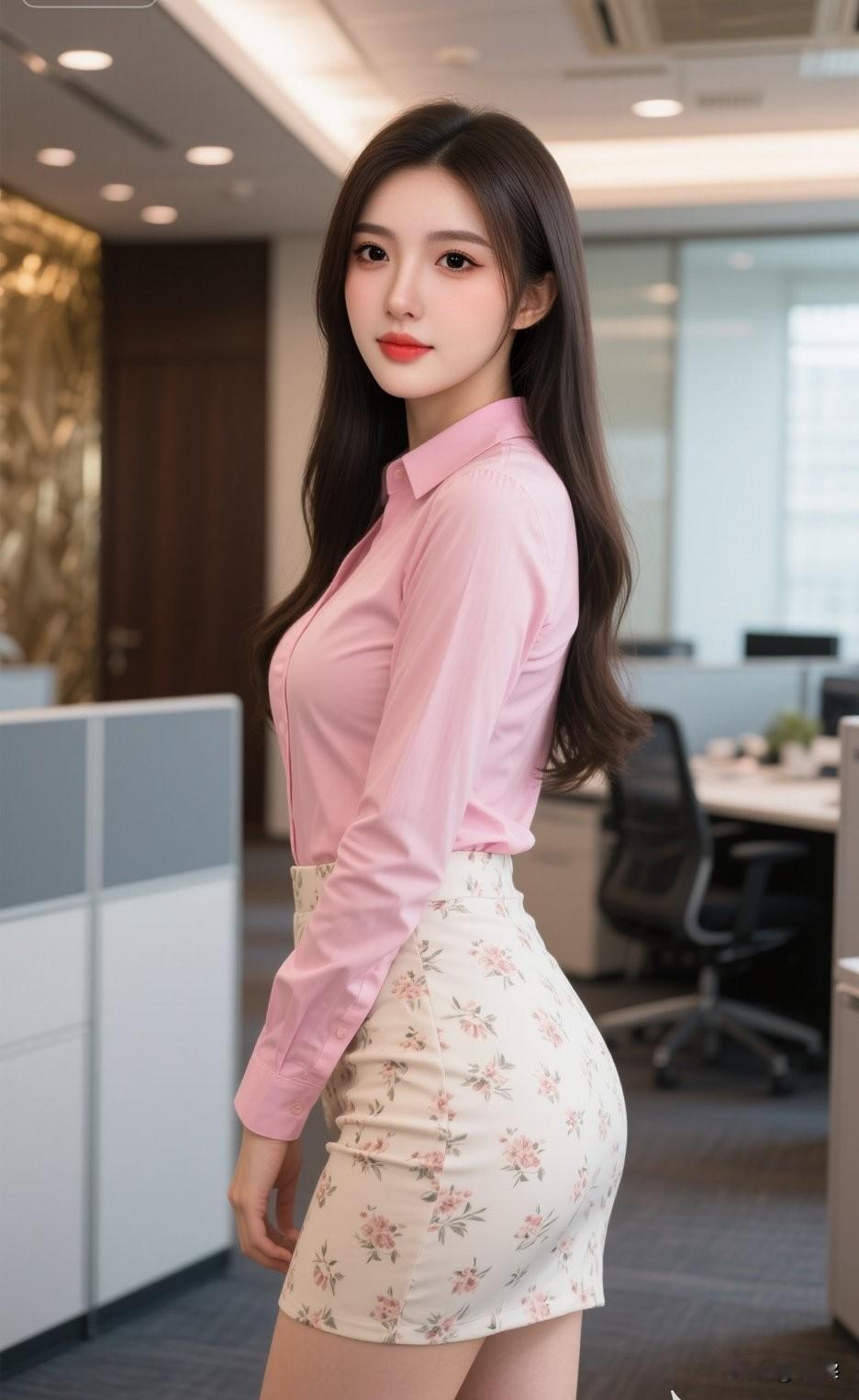 中年妇女如何穿搭比较时尚有气质?浅粉修身衬衣搭配素雅碎花短裙，大方端庄，熟女优雅