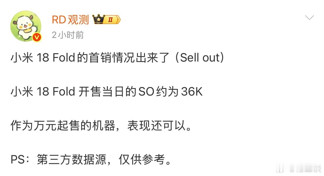 有一说一，小米18Fold首销日可以卖出3.6万部（图一），确实超出我的意料，