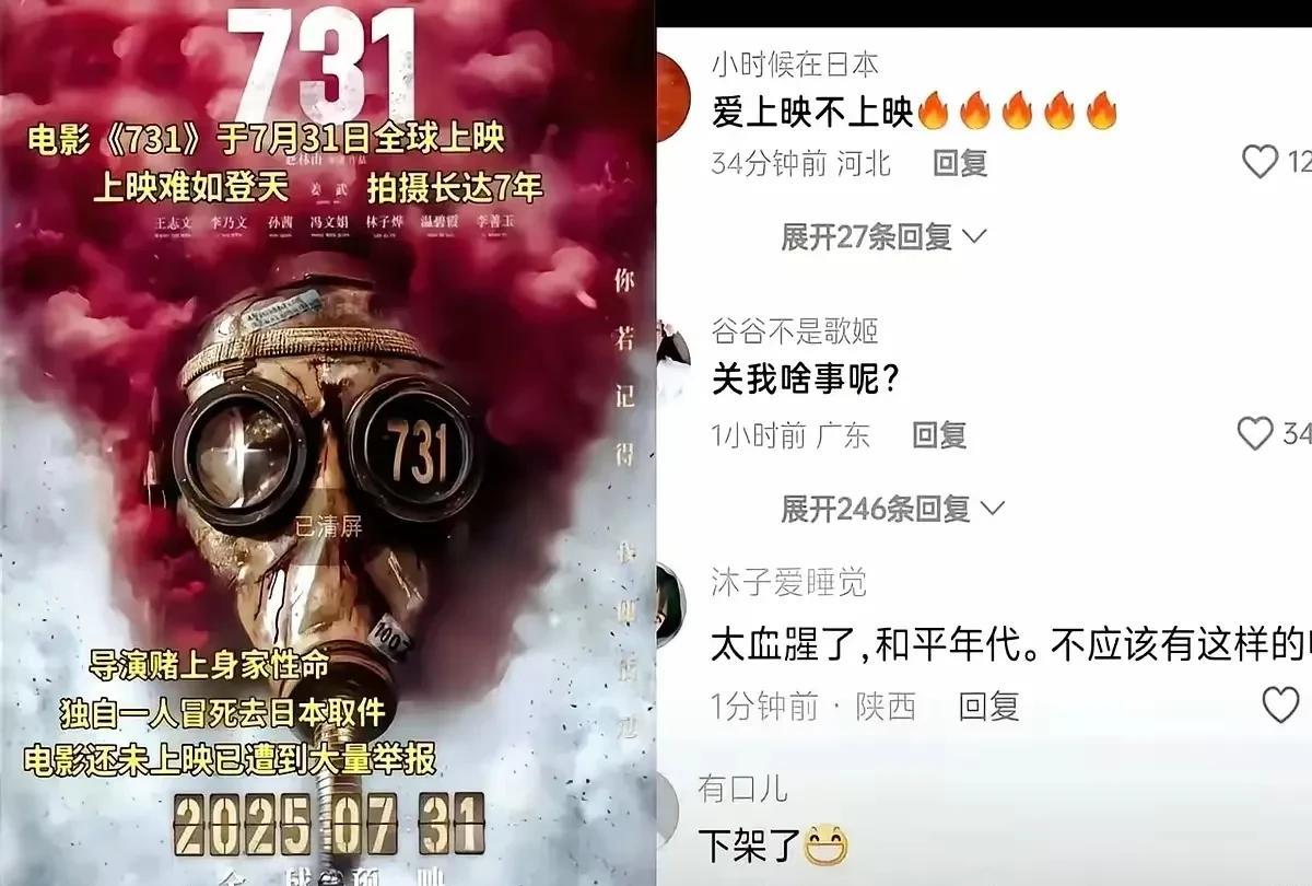.炸出了一堆日奸！原定在7月31日准备上映的电影《731》还没上映就遭到了抵制