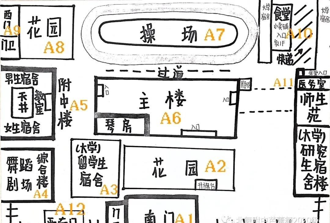 北京舞蹈学院手绘地图手绘北舞地图，爱了爱了！来自北舞附中芭蕾舞2020级北