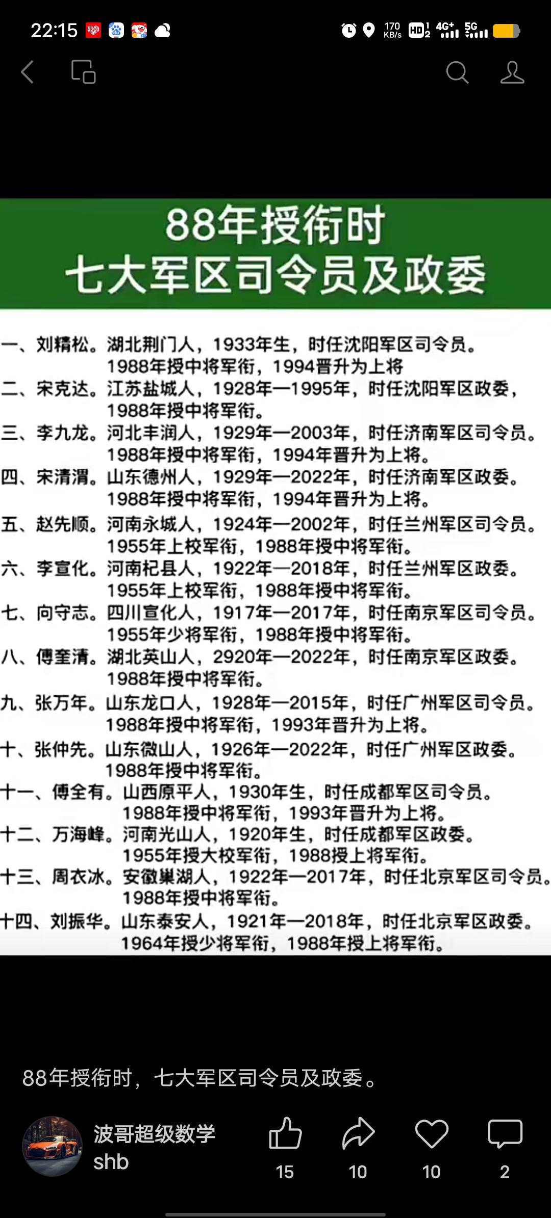 1988年恢复军衔制时，七大军区的掌门人个个都是从战火里摸爬滚打出来的狠角色，大