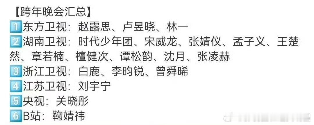 出席跨年晚会汇总名单出席跨年晚会汇总名单