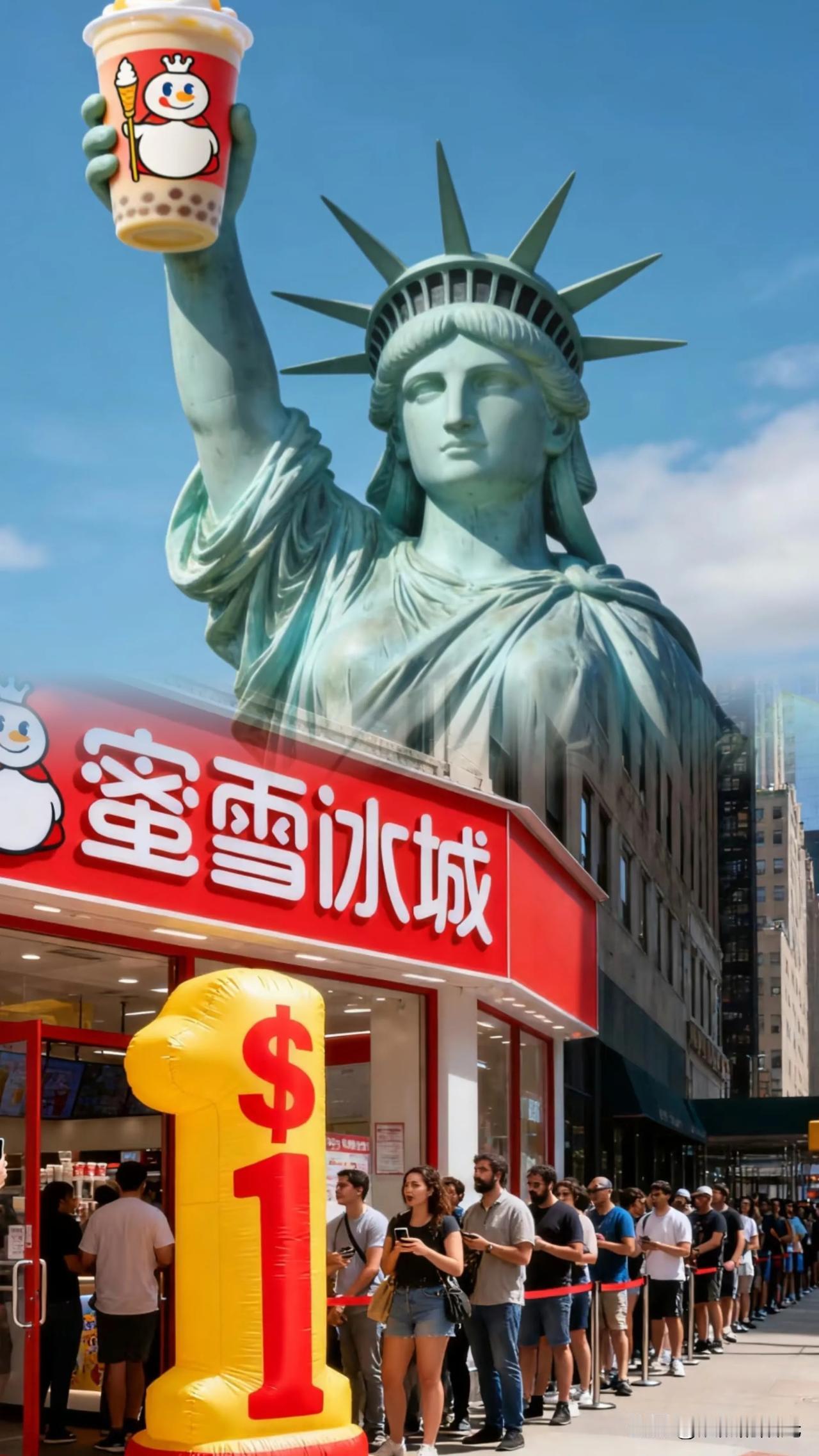 蜜雪冰城开到美国了入乡随俗这四个字，算是让雪王彻底玩明白了。在国内，大家