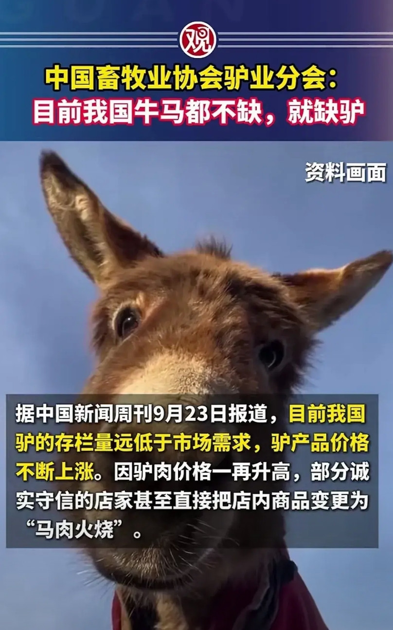 日前，中国畜牧业协会发布了一条动态说：目前我国牛马都不缺，就缺驴。本来这是一条