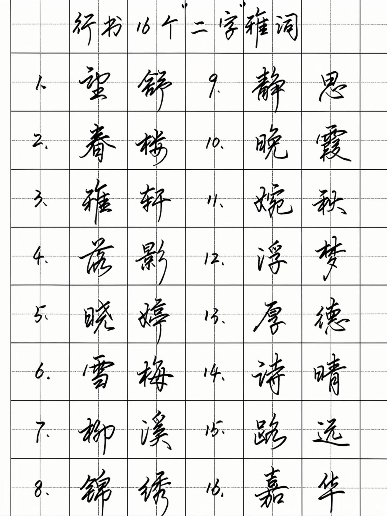 让你惊艳的16个行书词组，练好就是王炸！行书连笔字硬笔书法