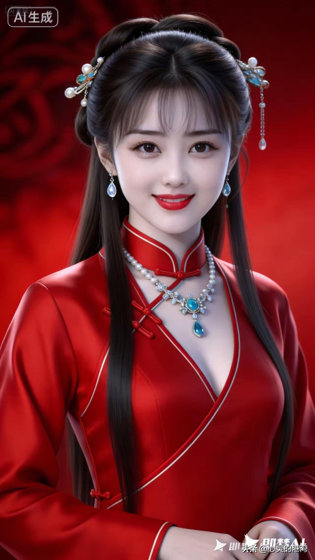 古风美人，红衣华贵，惊艳了时光！那袭红衣似火，如燃烧的烈焰，魅惑众生。美人眉眼含