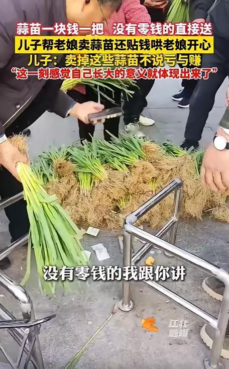 “这儿子没白养！”近日，安徽蚌埠，一老人自己种的蒜苗卖不出去，让儿子处理掉，儿子