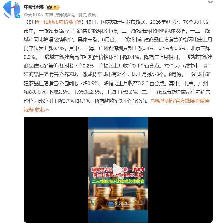 房价终于触底反弹了？国家统计局发布2026年8月份70个大中城市商