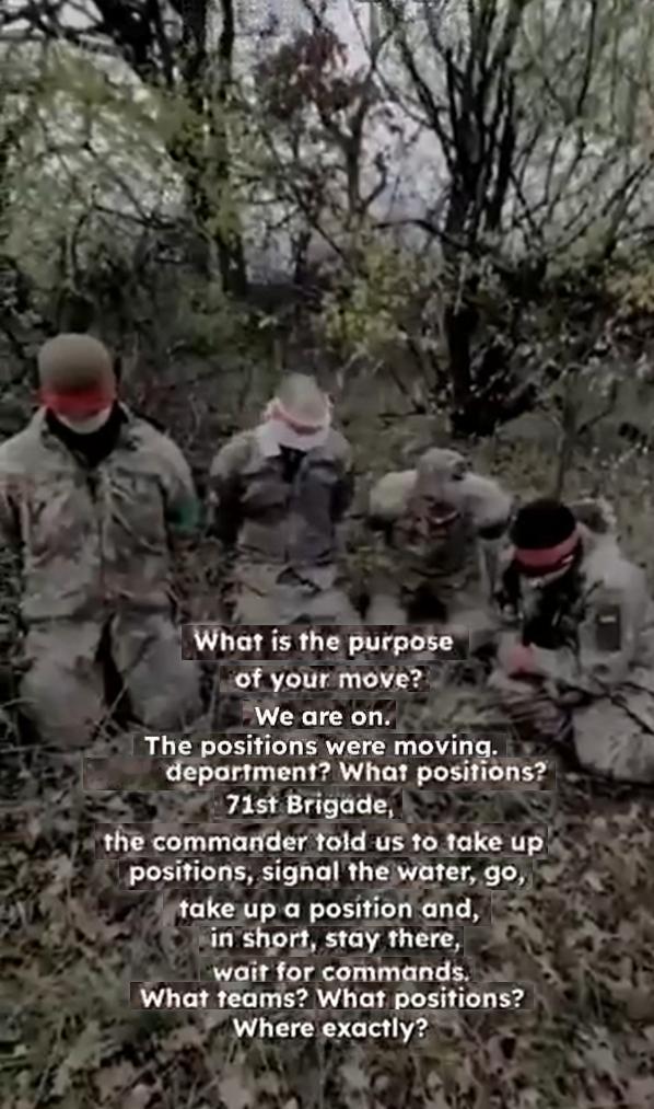 一段视频显示，一名俄罗斯战士正在盘问一群被俘的第71旅乌克兰武装分子，这些武装分