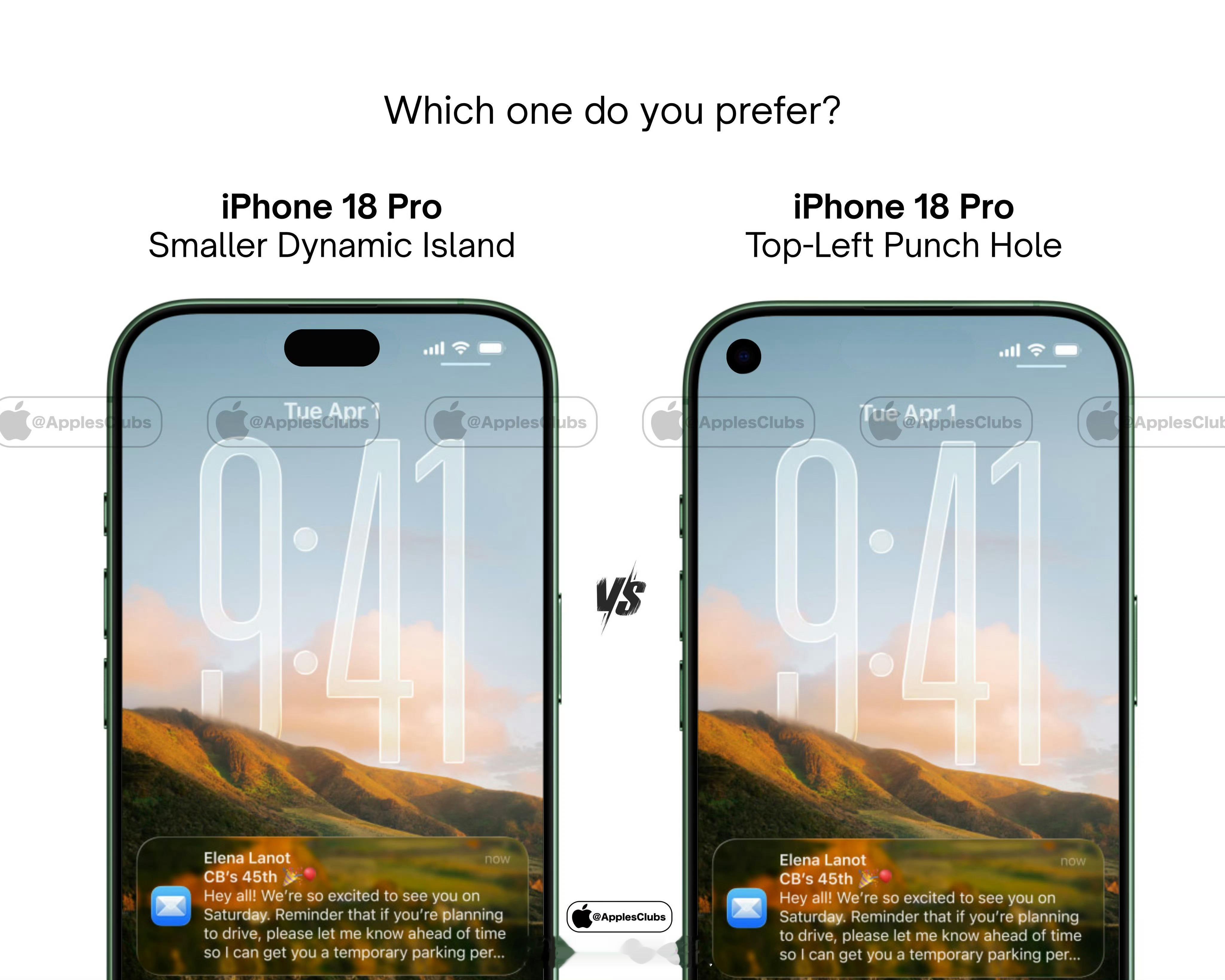 左边：iPhone居中打孔屏右边：iPhone左边打孔屏哪种更好看？？​​​