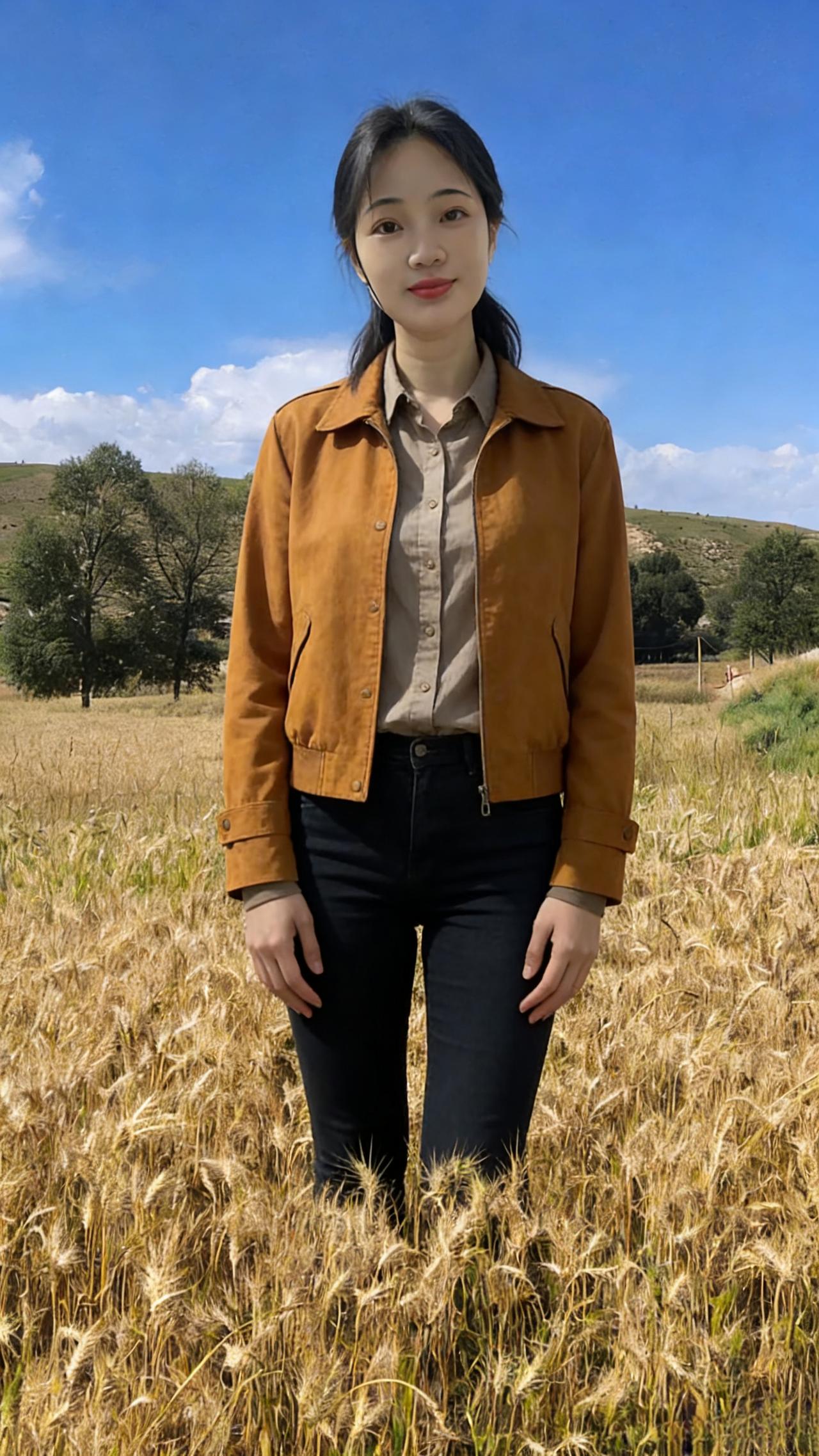 当褐色的夹克撞进金色的海你便成了麦田里最生动的色块指尖轻触麦芒的瞬间，阳光在