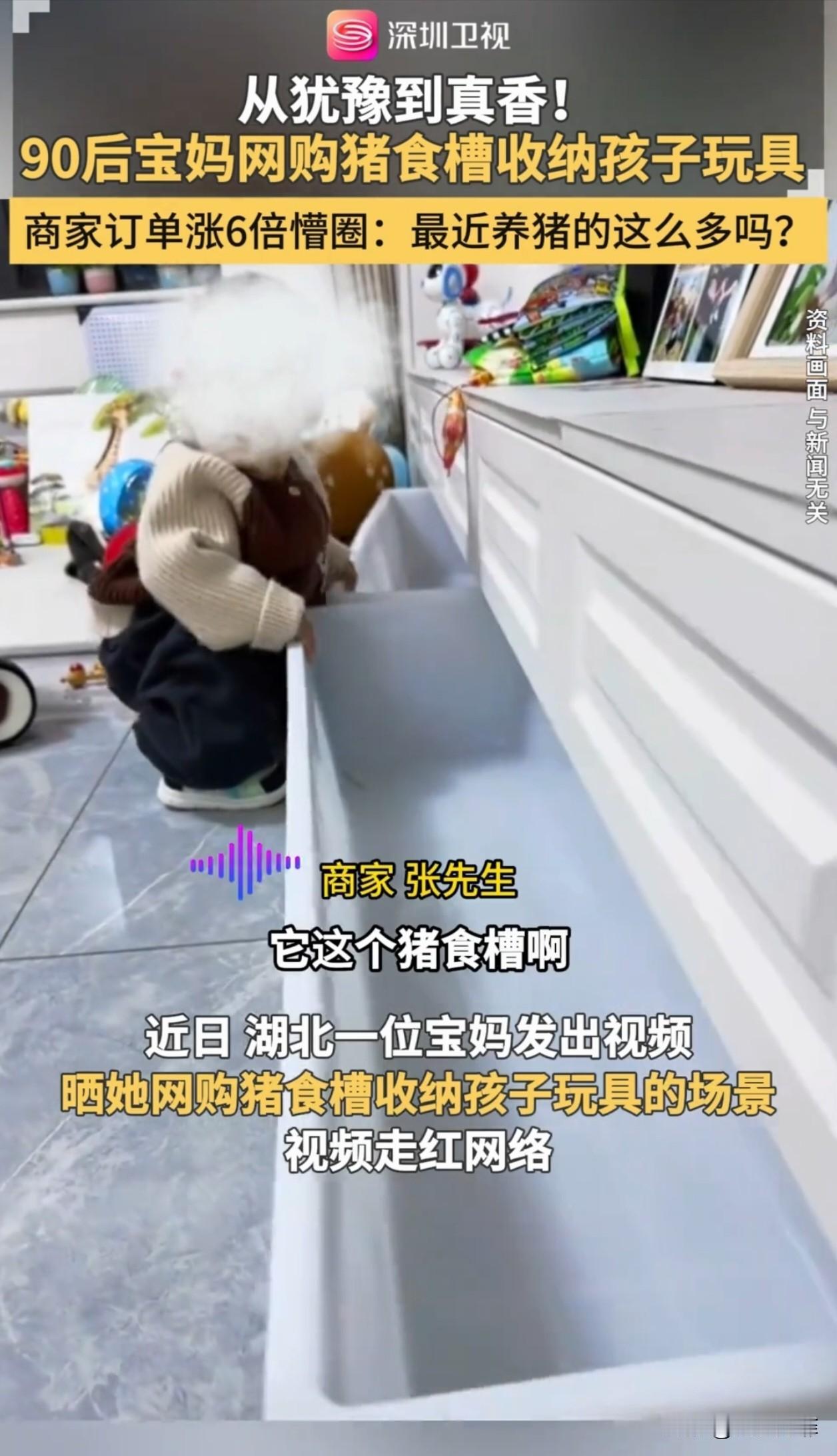 家里孩子的玩具太多了,没地方收纳,一宝妈灵机一动,花42元在网上买了个猪食槽,所