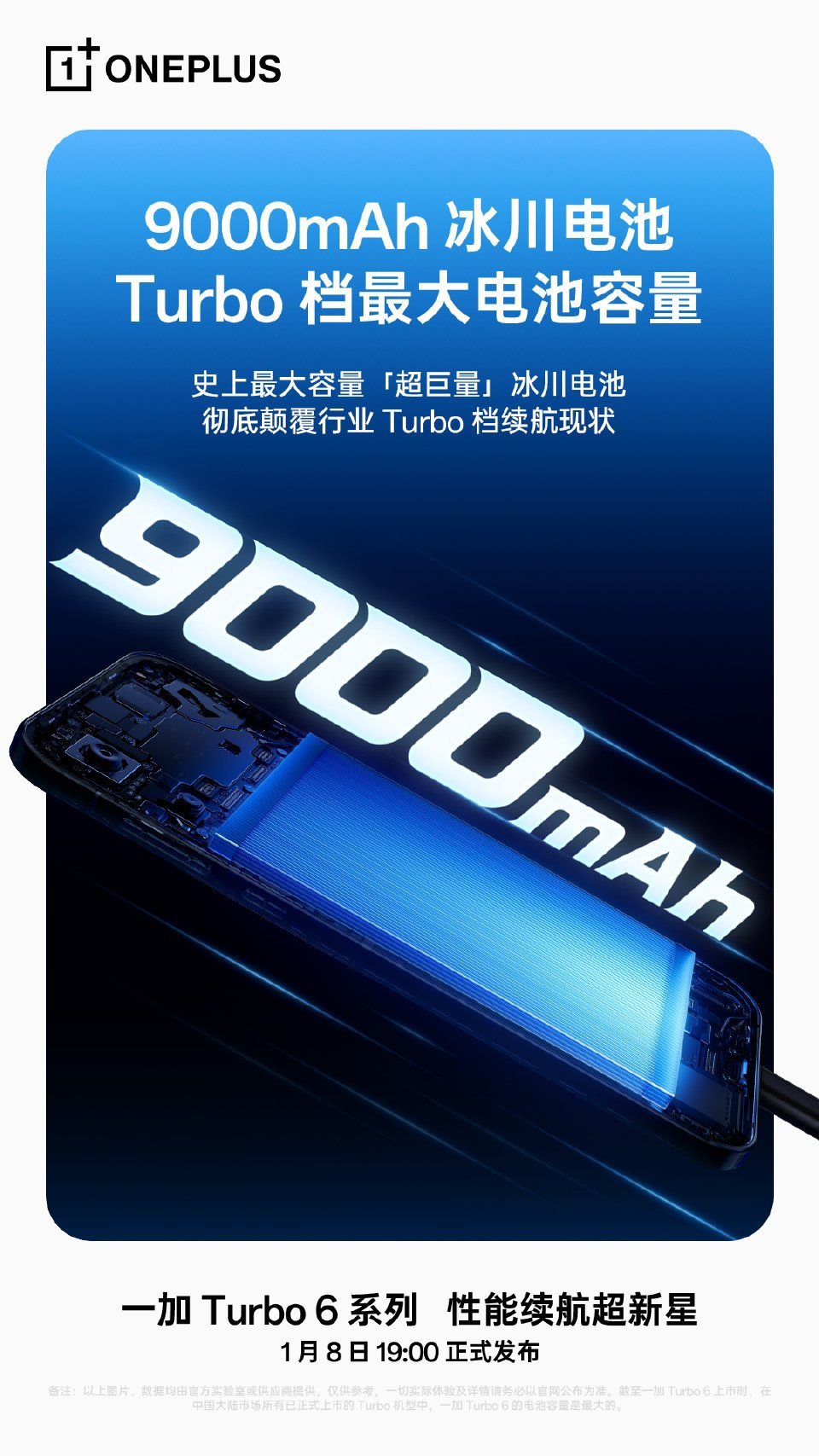一加Turbo6系列全系搭载9000mAh超巨量冰川电池！🔋是一加史上最大