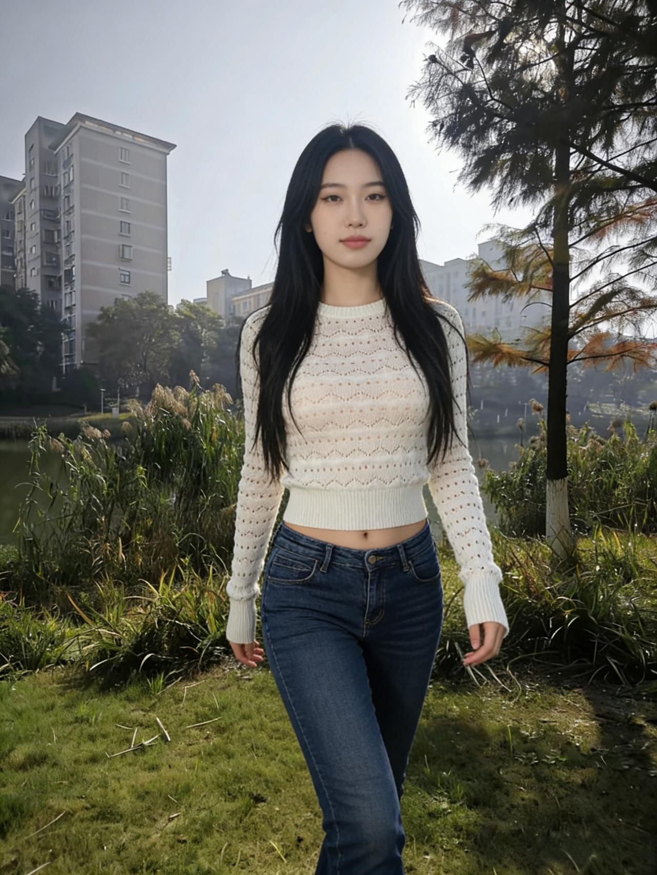 白衫是清晨的雾裹着未醒的柔软牛仔裤是扎根的树守着倔强的风骨你走过城市的绿