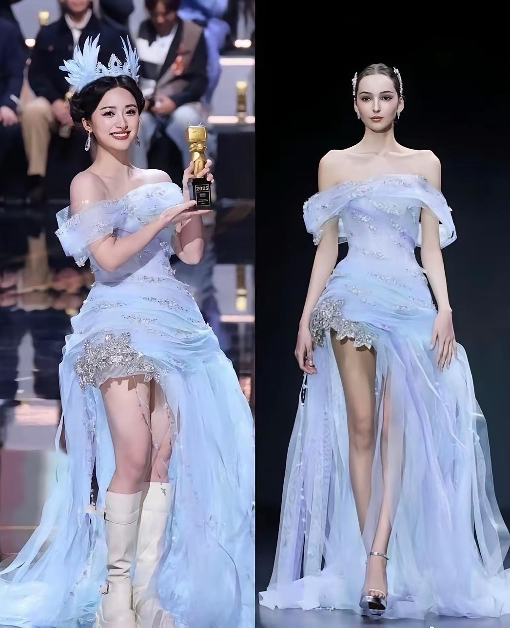 沈月这模样没得说，除了个头，礼服超仙，和外籍模特比毫不逊色。