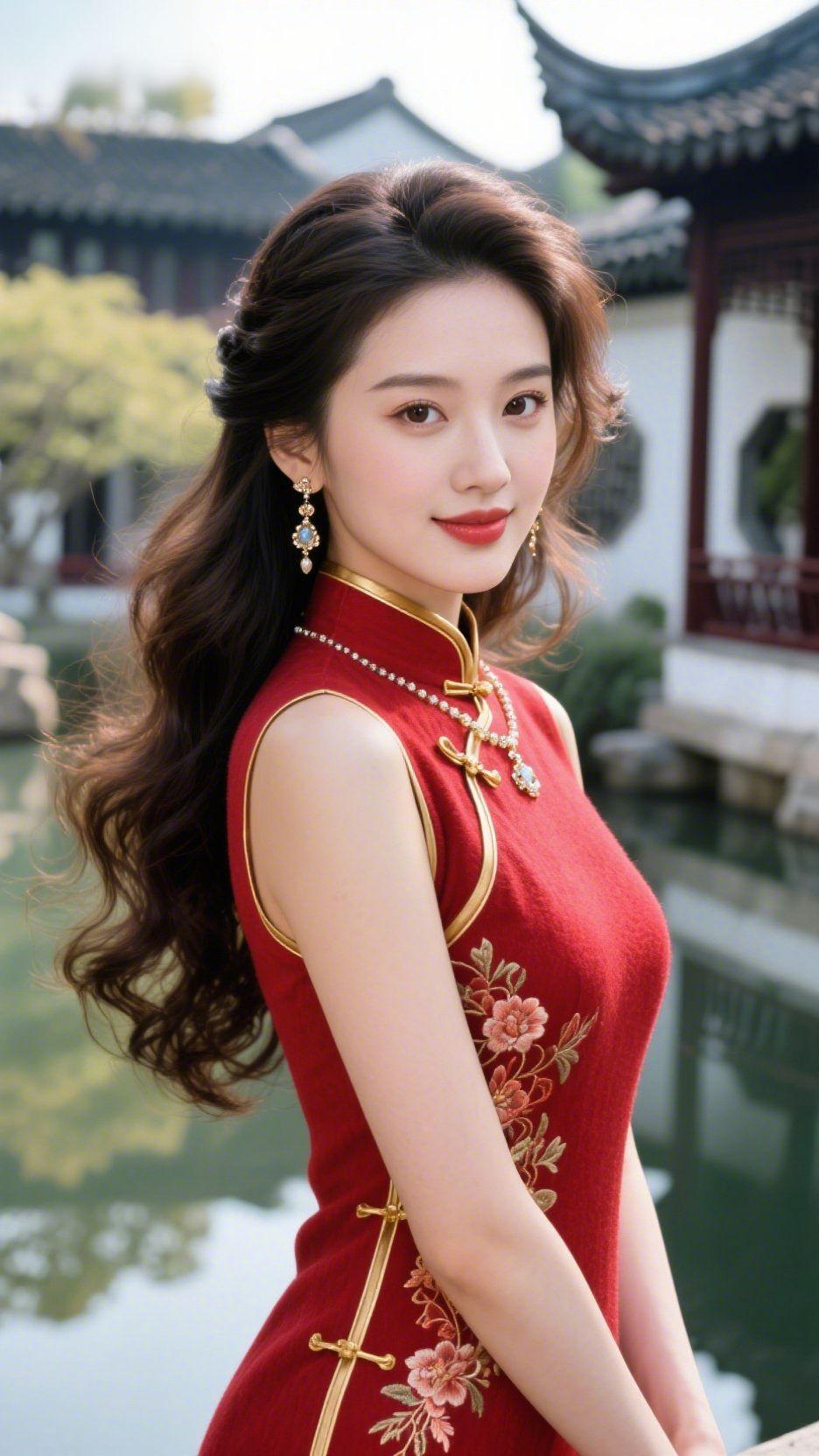 一园藏尽江南韵黛瓦飞檐落进澄澈池水，树影轻覆白墙，柔风裹着清润水汽漫过亭台