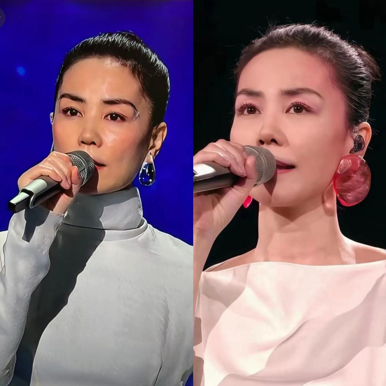 春晚一开场，王菲又来了——还是那个齐刘海、素色长裙、几乎没化妆的脸，连耳环都只是