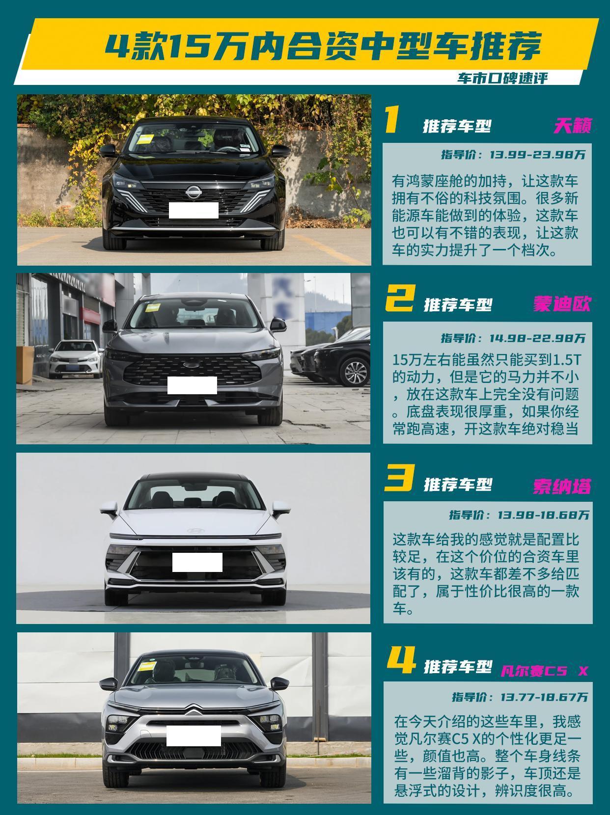 15万买辆合资中型车的可选择性还真不少，我们今天给大家的推荐的这4款车性价比也很